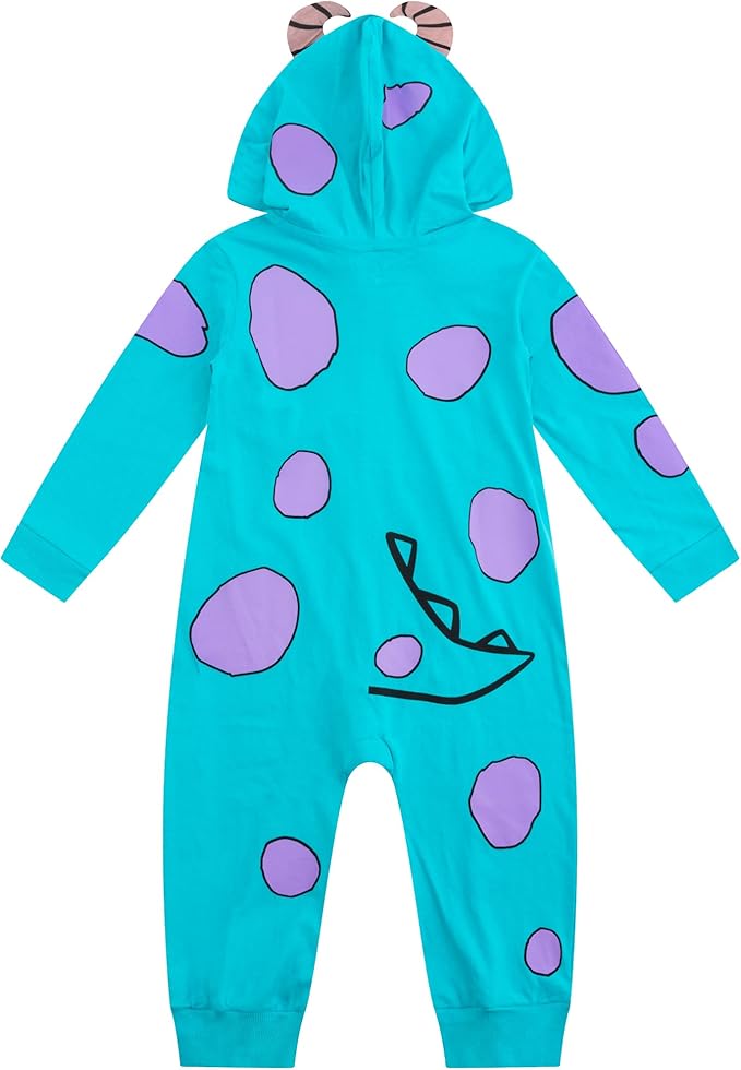 Disney Monsters Inc Boys’ Costume Zip Up Hooded Coverall for Newborn, Infant and Toddler – Blue or Green