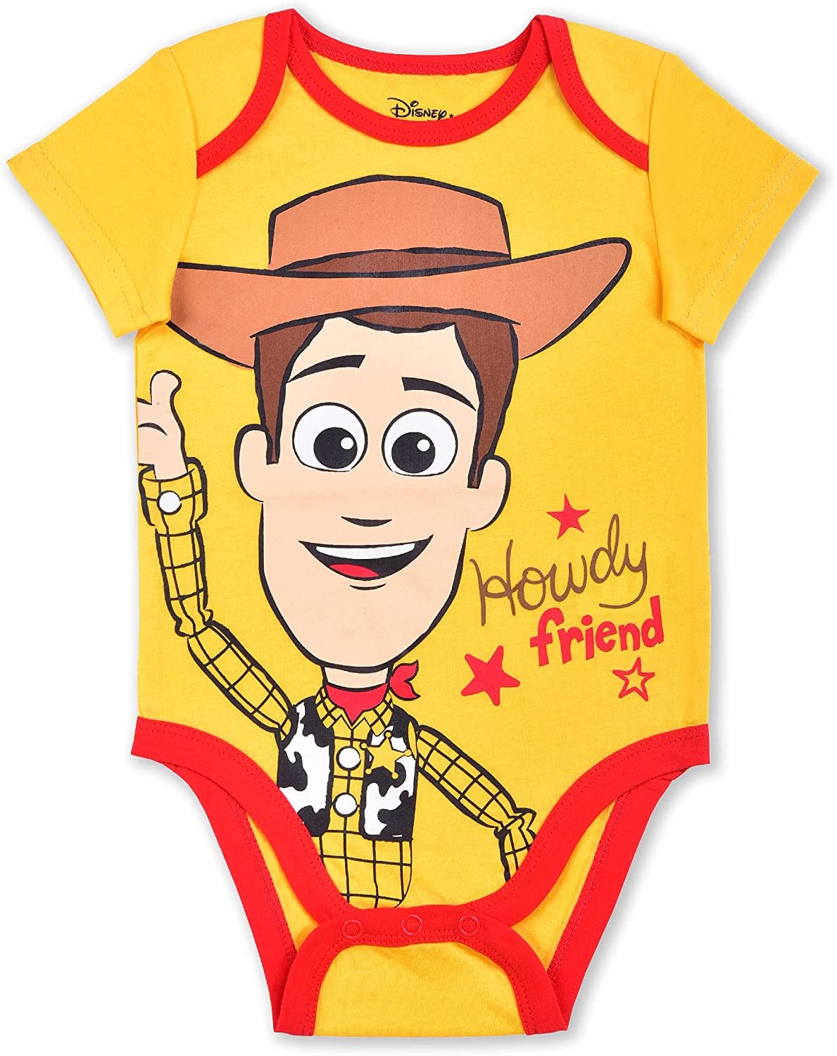 Disney Toy Story Boys Woody, Buzz Lightyear and Rex 3 Pack Bodysuit Creeper for Newborn and Infant – Yellow/Green/White