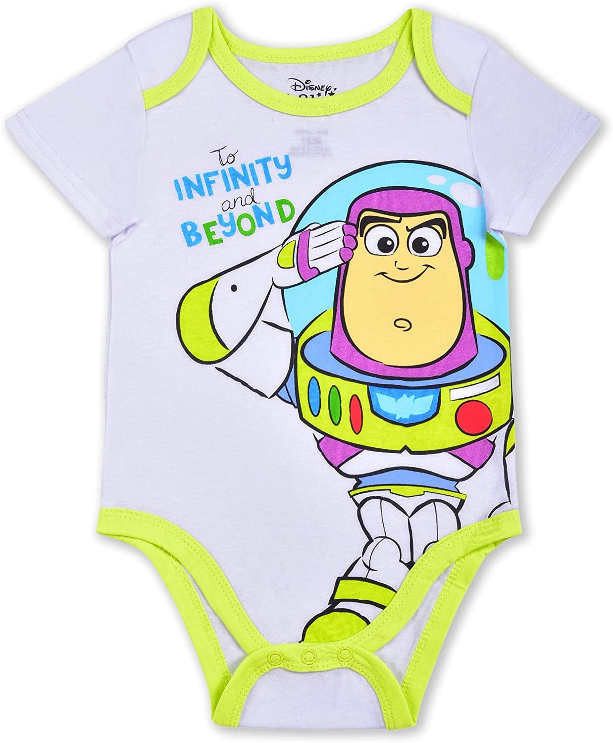 Disney Toy Story Boys Woody, Buzz Lightyear and Rex 3 Pack Bodysuit Creeper for Newborn and Infant – Yellow/Green/White