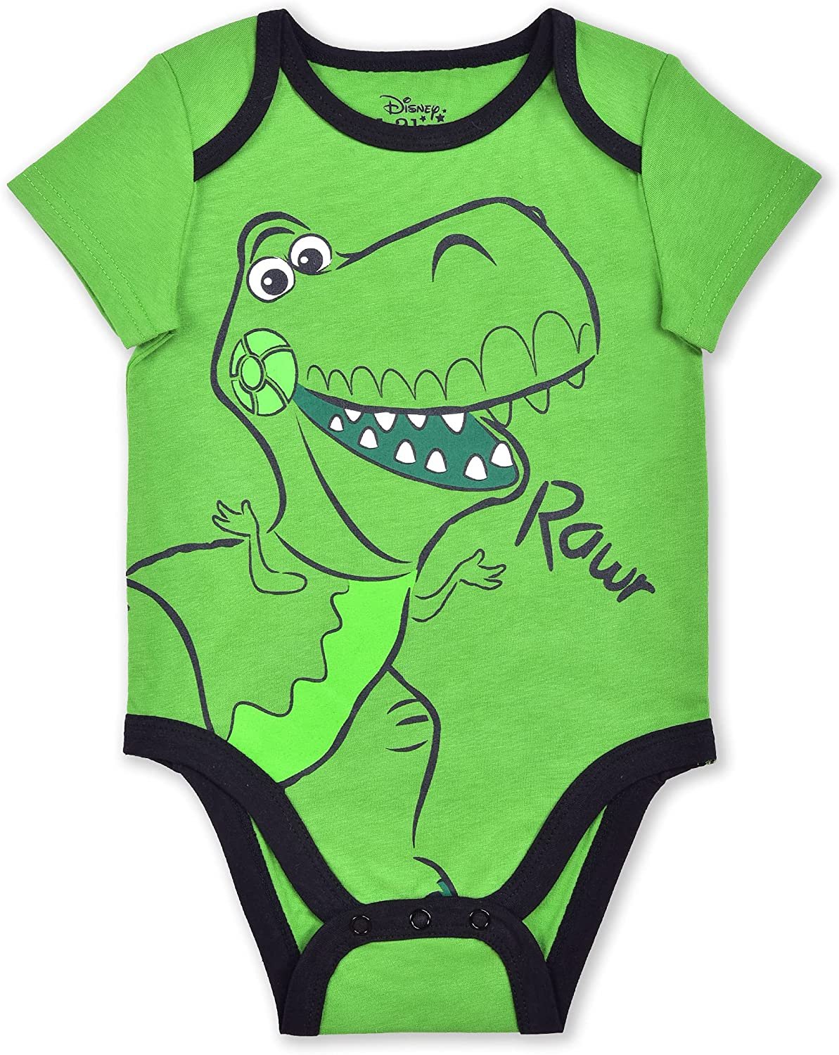 Disney Toy Story Boys Woody, Buzz Lightyear and Rex 3 Pack Bodysuit Creeper for Newborn and Infant – Yellow/Green/White