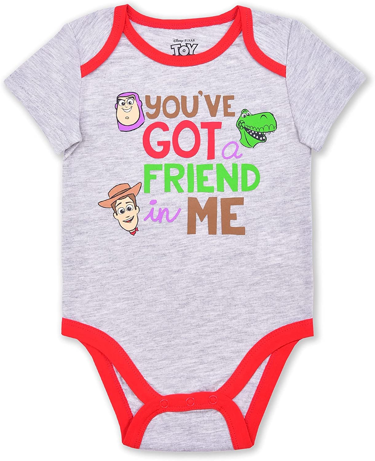 Disney Toy Story Boys 5 Pack Short Sleeve Bodysuit for Newborn and Infant – Blue/Grey/White