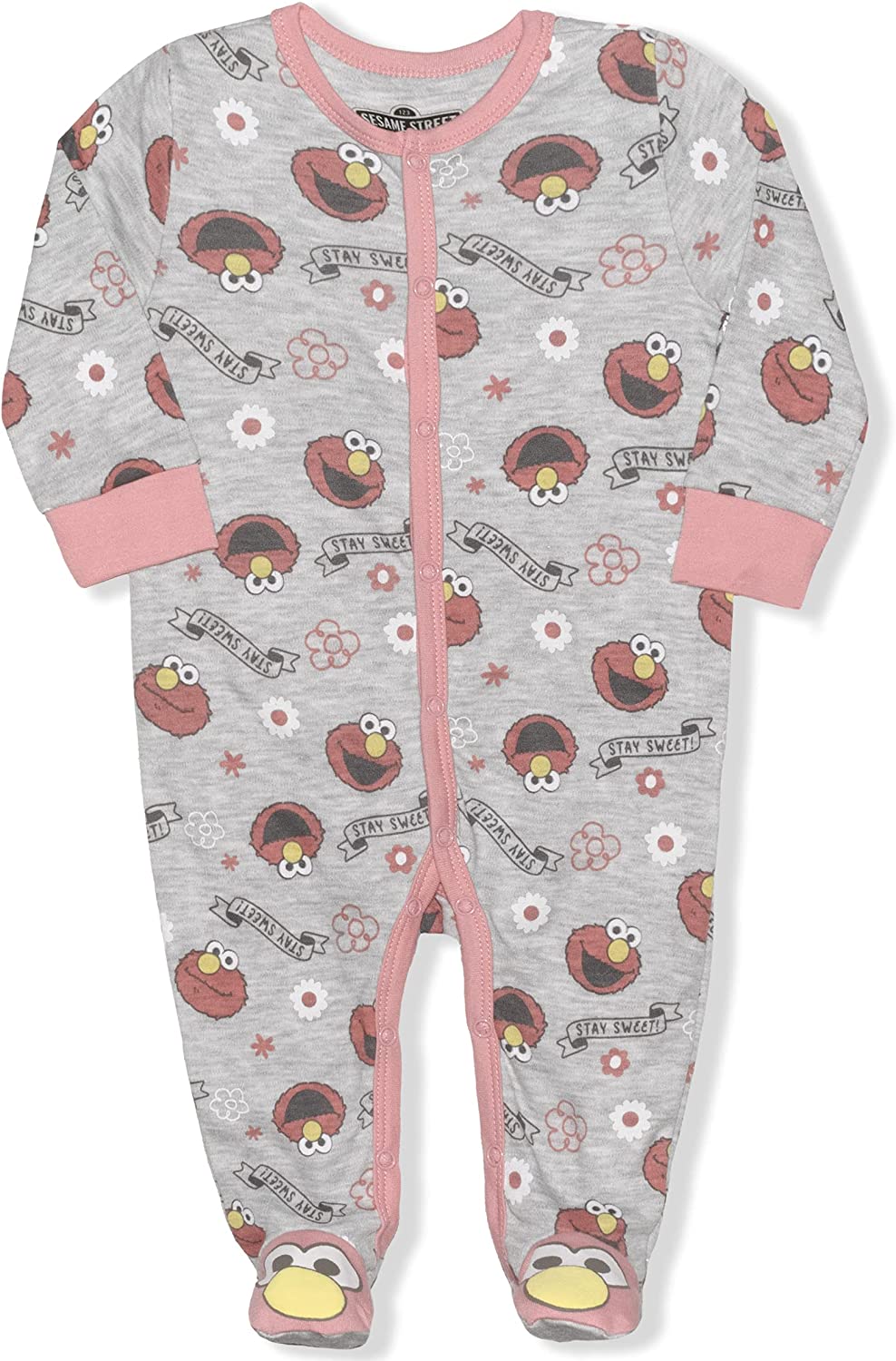 Sesame Street Girls Elmo Long Sleeve Footie Romper and Headband Set for Newborn and Infant – Grey