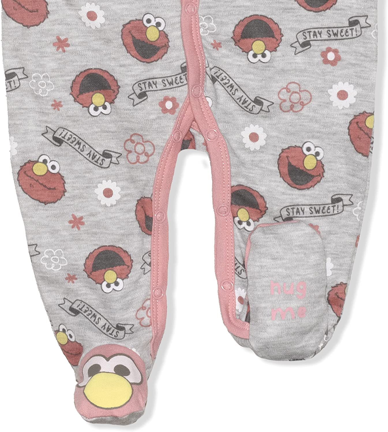 Sesame Street Girls Elmo Long Sleeve Footie Romper and Headband Set for Newborn and Infant – Grey
