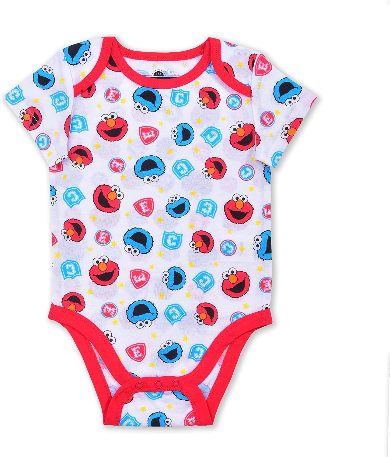 Sesame Street Boys’ 4 Pack Bodysuit for Newborn and Infant – Blue/Red/Grey/White