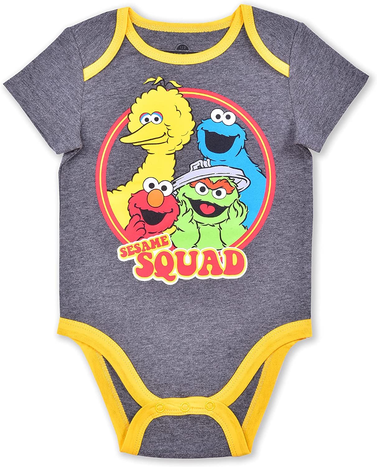 Sesame Street Boys’ 4 Pack Bodysuit for Newborn and Infant – Blue/Red/Grey/White