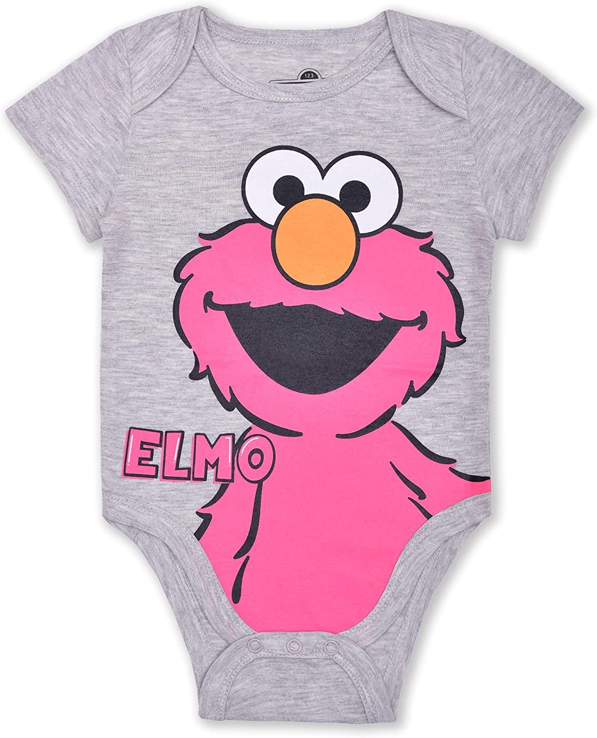 Sesame Street Girls Elmo, Cookie Monster and Abby Cadabby 4 Pack Bodysuit Creeper for Newborn and Infant – Pink/Yellow/Grey