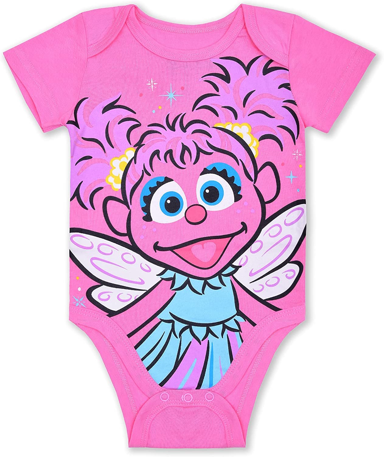 Sesame Street Girls Elmo, Cookie Monster and Abby Cadabby 4 Pack Bodysuit Creeper for Newborn and Infant – Pink/Yellow/Grey