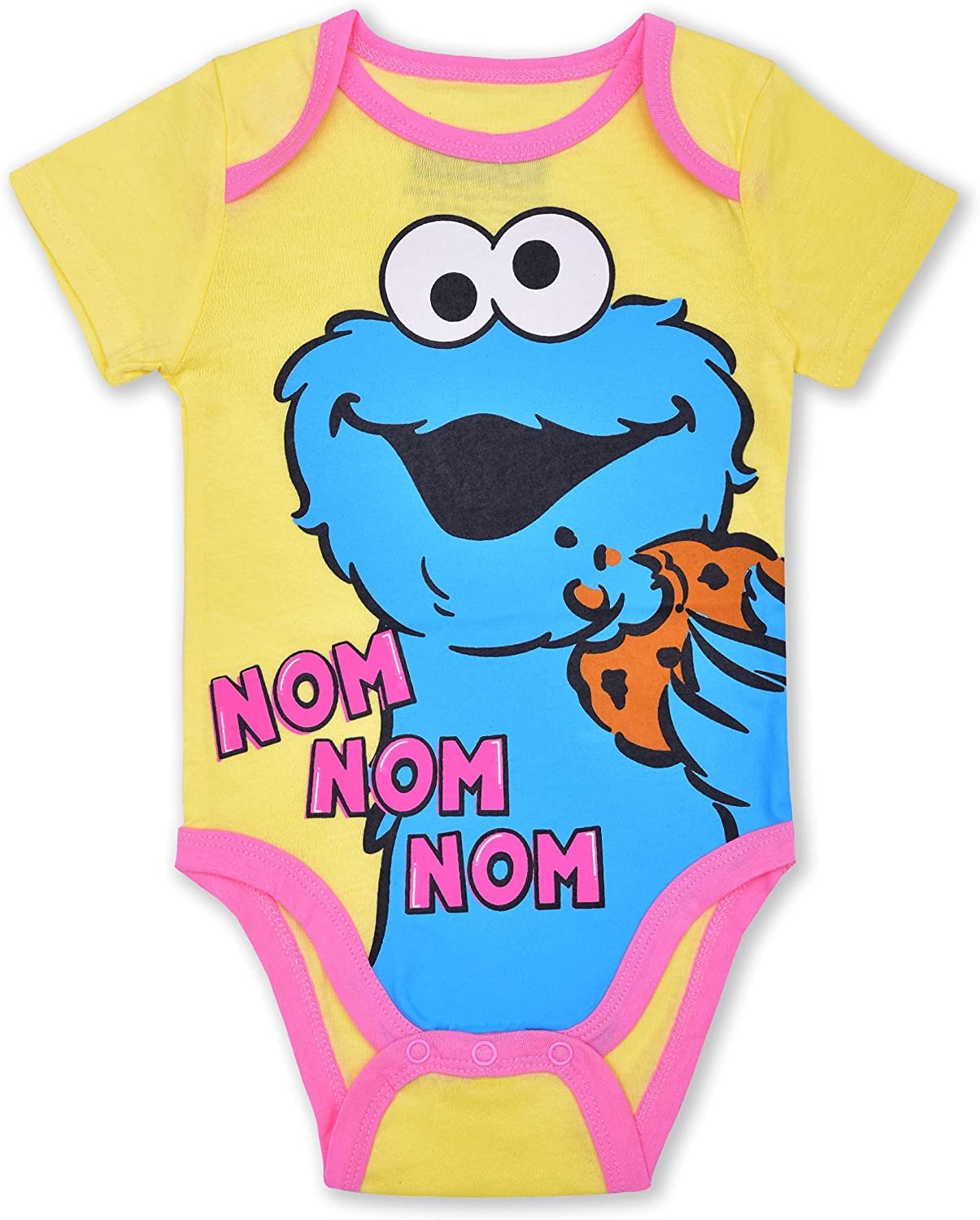 Sesame Street Girls Elmo, Cookie Monster and Abby Cadabby 4 Pack Bodysuit Creeper for Newborn and Infant – Pink/Yellow/Grey