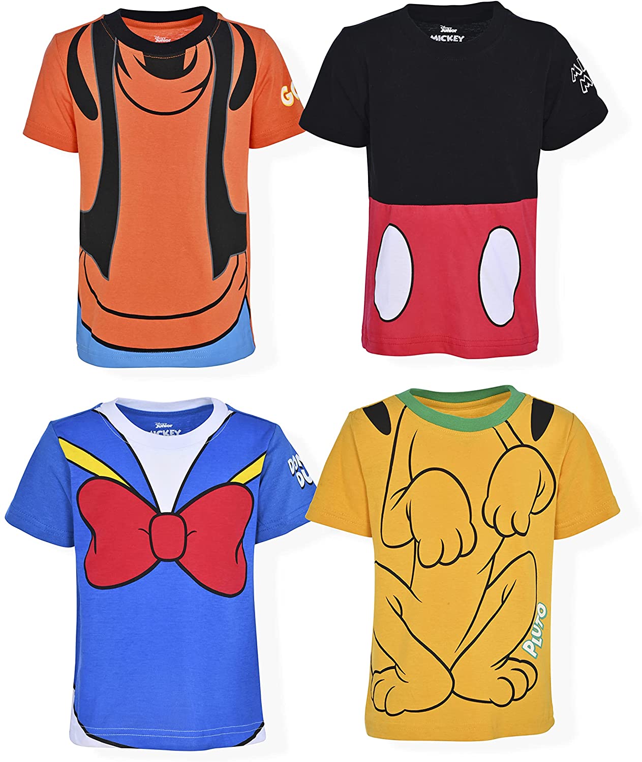 Disney Mickey Mouse & Friends Boys’ 4 Pack T-Shirt for Infant and Toddler – Blue/Orange/Yellow/Black