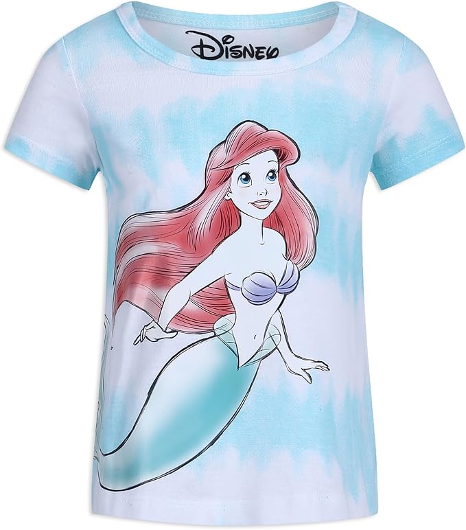 Disney Princess Ariel, Rapunzel and Belle Girls’ T-Shirt 3 Pack for Toddler and Little Kids – Purple/Blue/Pink