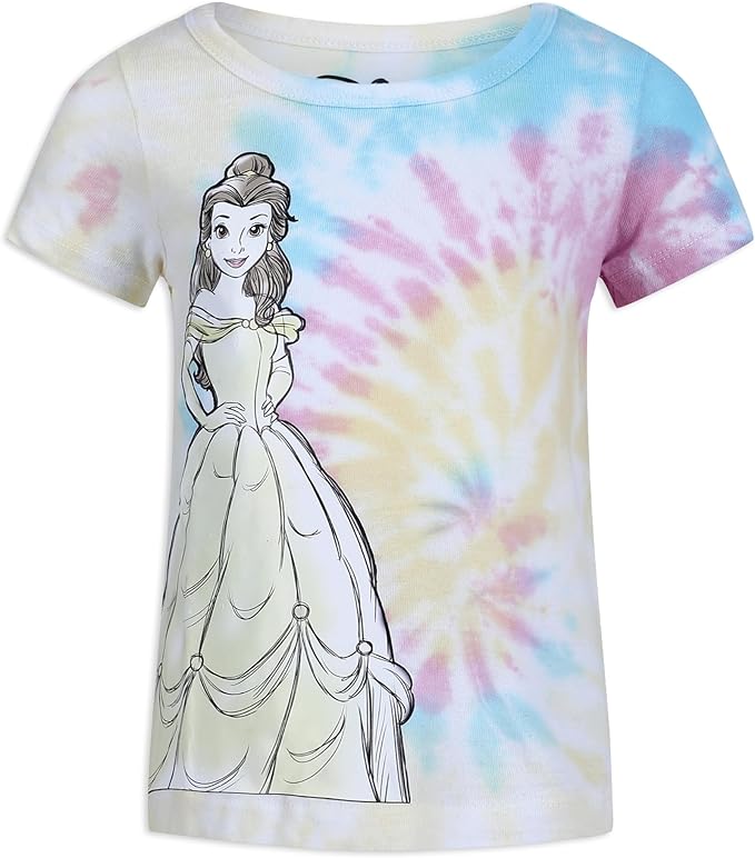 Disney Princess Ariel, Rapunzel and Belle Girls’ T-Shirt 3 Pack for Toddler and Little Kids – Purple/Blue/Pink