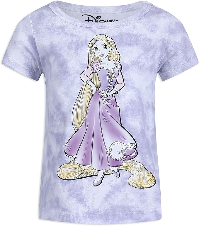 Disney Princess Ariel, Rapunzel and Belle Girls’ T-Shirt 3 Pack for Toddler and Little Kids – Purple/Blue/Pink