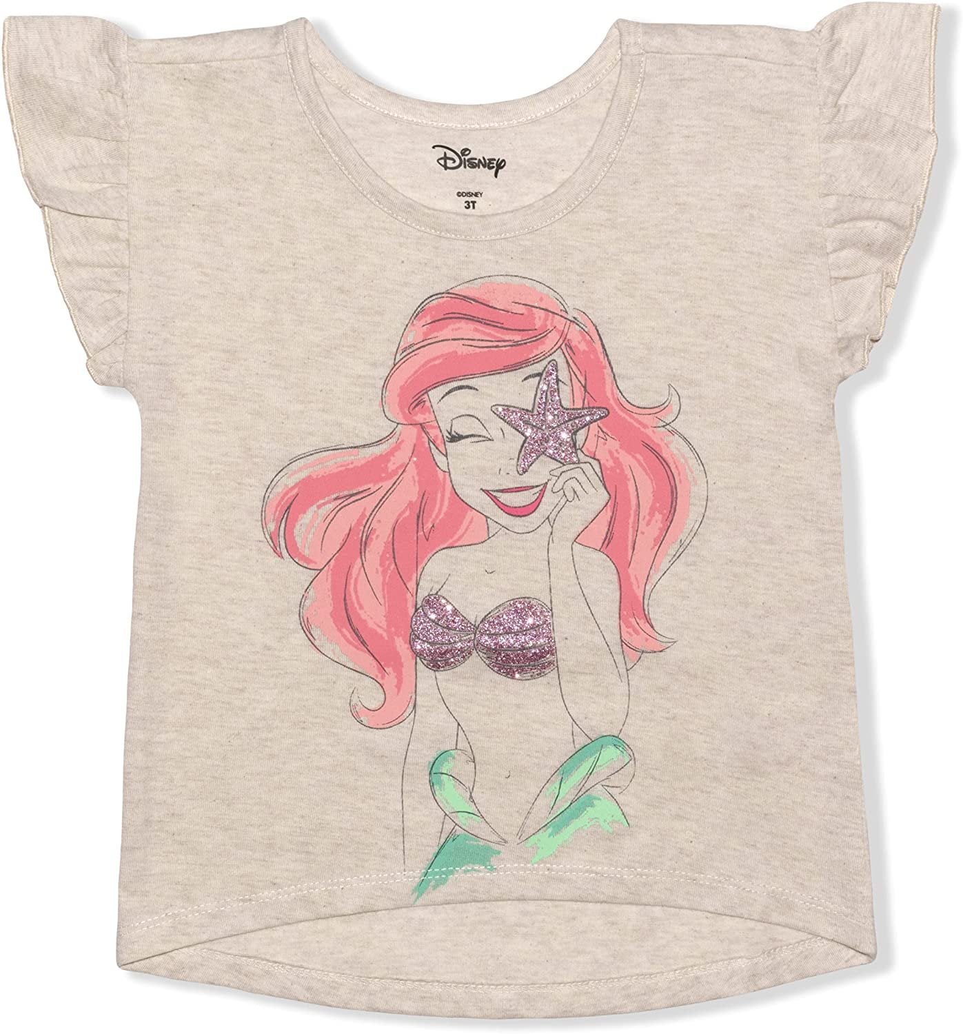 Disney The Little Mermaid Ariel Girls’ T-Shirt and Short Set for Toddler and Little Kids – Beige/Multicolor