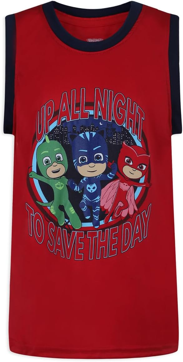 PJ Masks Boy's 3 Piece T-Shirt, Tank Top and Shorts Set for Toddler and Little Kids- Blue/Red/Grey