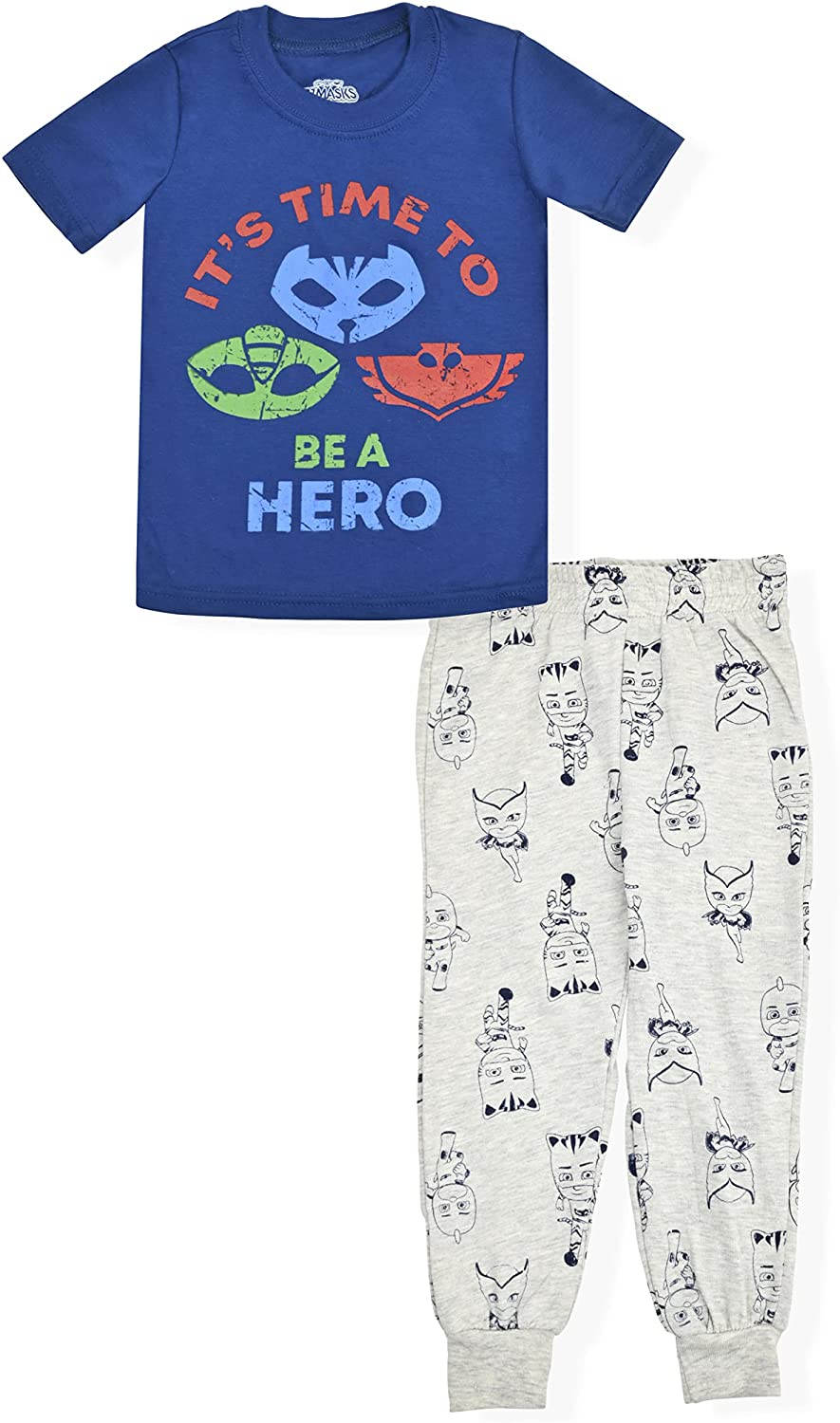 PJ Masks Catboy, Owlettle and Gekko Boys’ T-Shirt and Jogger Pants Set for Toddler and Little Kids – Navy/Grey