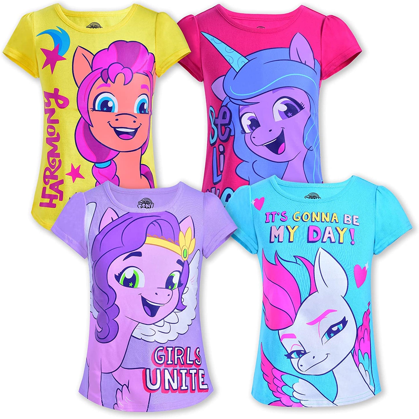 My Little Pony Girl's 4 Pack Unicorn Short Sleeve Tee Shirt Set