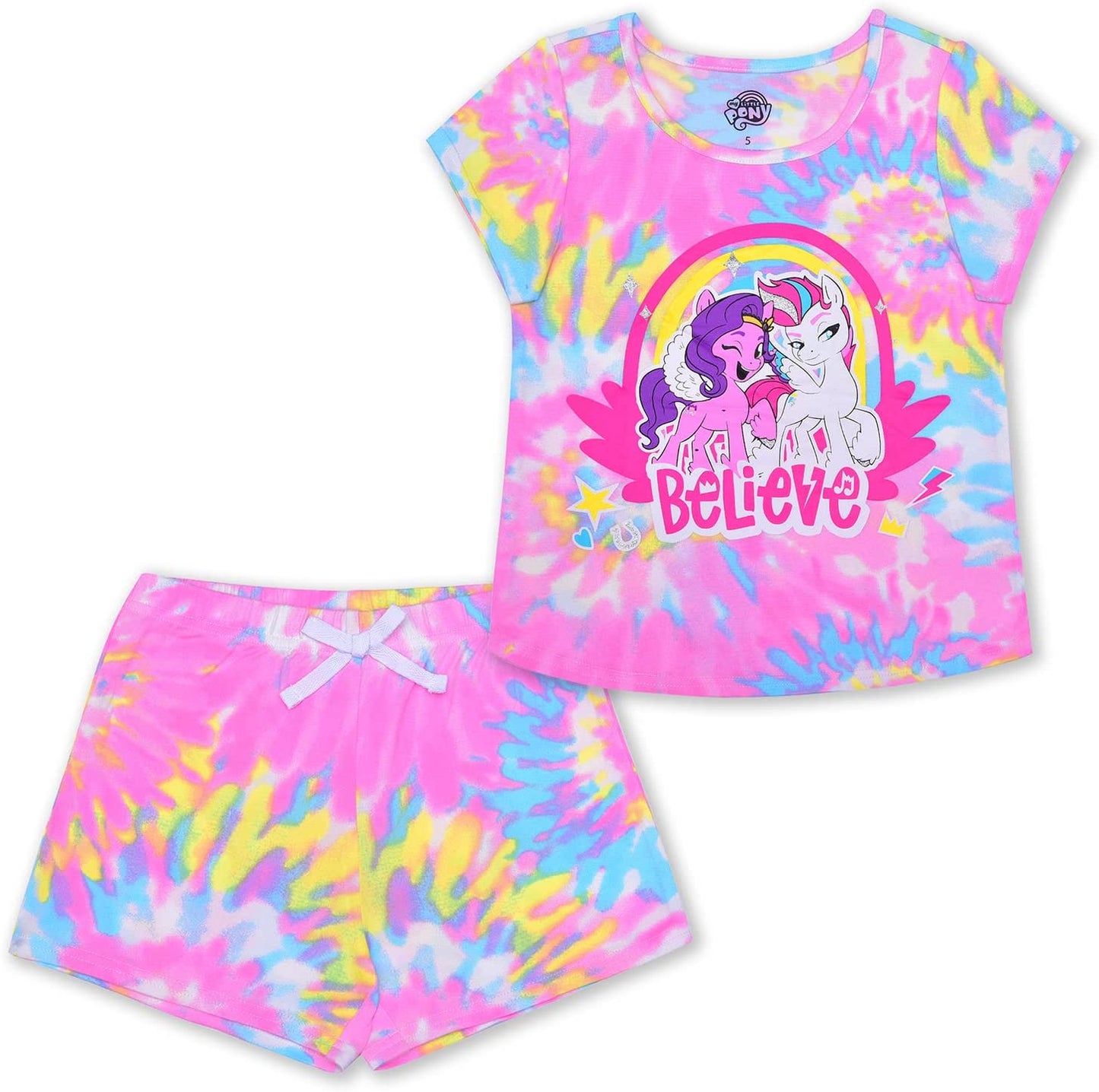 My Little Pony 2 Piece Tie Dye T-Shirt and Matching Short Set for Girls – Pink