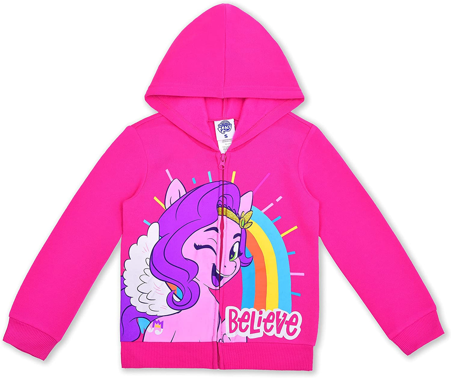 Hasbro My Little Pony Girls’ Zip Up Hoodie, Short Sleeve Tee and Legging Pants Set for Little and Big Kids – Pink/White/Blue