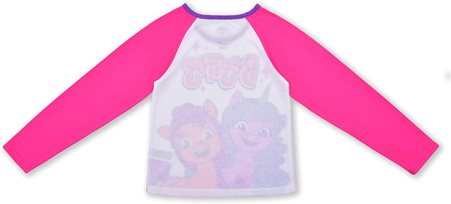 My Little Pony Moonbow and Sunny Girls’ Long Sleeve Shirt and Jogger Set for Little and Big Kids – Pink/White