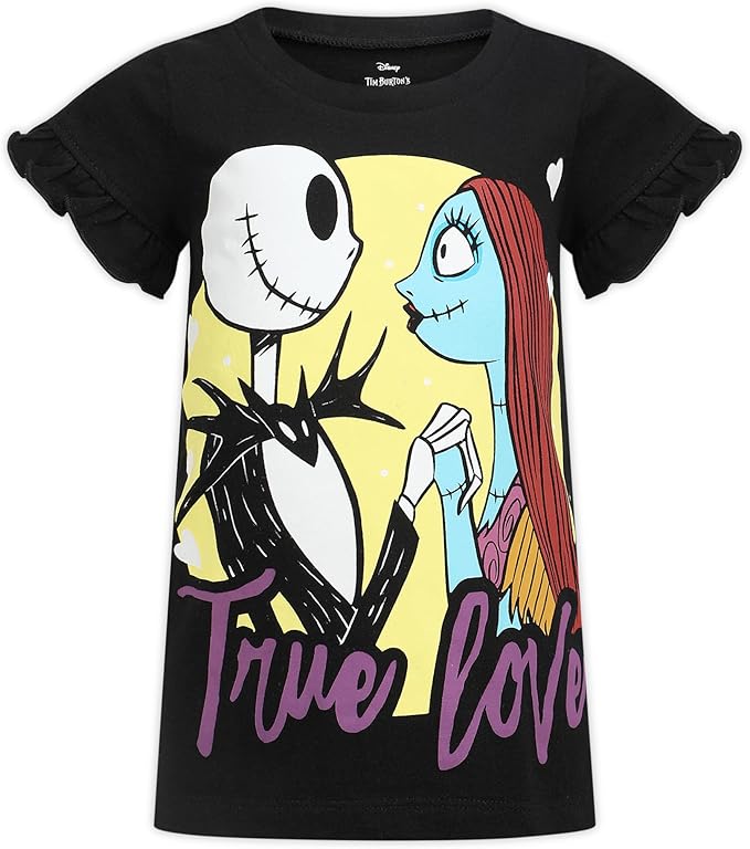Disney Nightmare Before Christmas Girls’ T-Shirt 3 Pack for Toddler and Big Kids – Black/Lilac/Multicolor