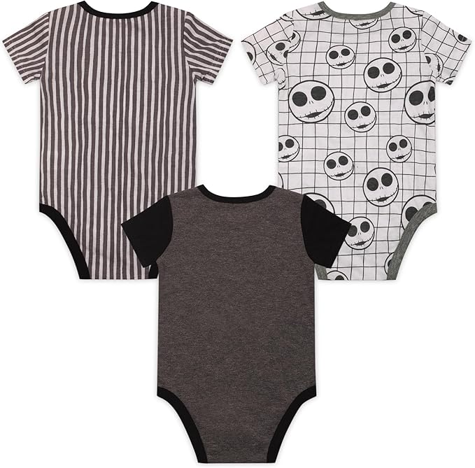 Disney Nightmare Before Christmas Boys’ Jack Skellington 3 Pack Bodysuits for Infant – Grey