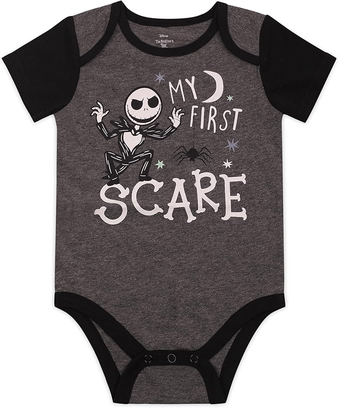 Disney Nightmare Before Christmas Boys’ Jack Skellington 3 Pack Bodysuits for Infant – Grey