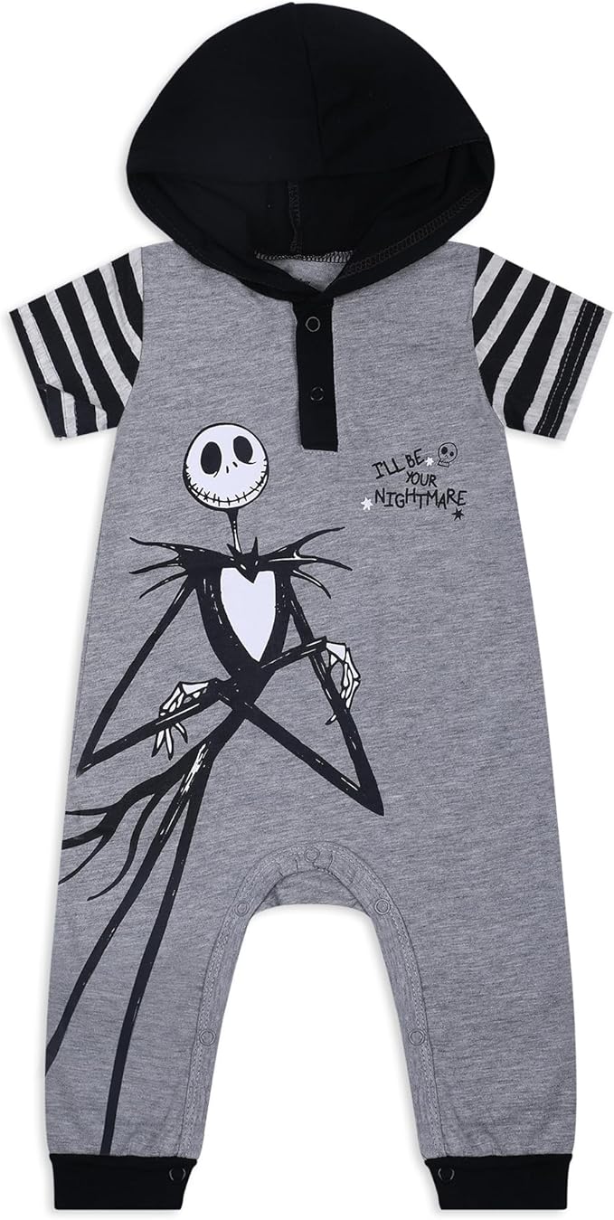 Disney Nightmare Before Christmas Boys’ Coverall Bodysuit and Short Sleeve Bodysuit for Newborn and Infant – Grey