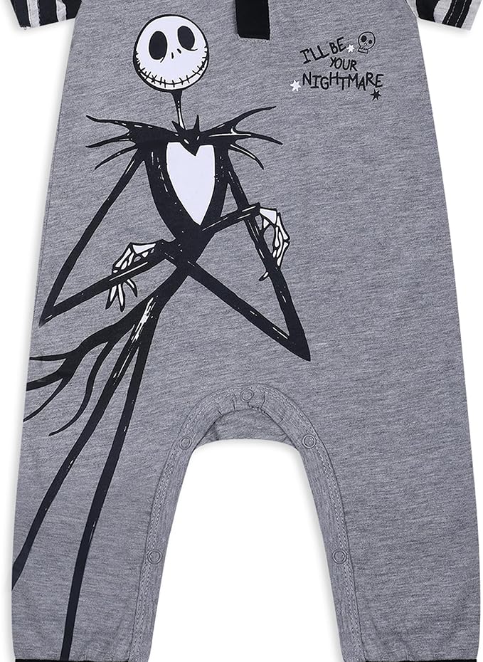 Disney Nightmare Before Christmas Boys’ Coverall Bodysuit and Short Sleeve Bodysuit for Newborn and Infant – Grey