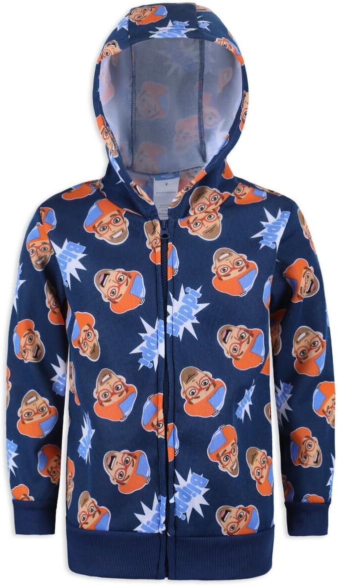 Blippi Boys Zip Up Hoodie and Pullover Hooded Sweatshirt for Toddlers and Little Kids – Blue/Orange