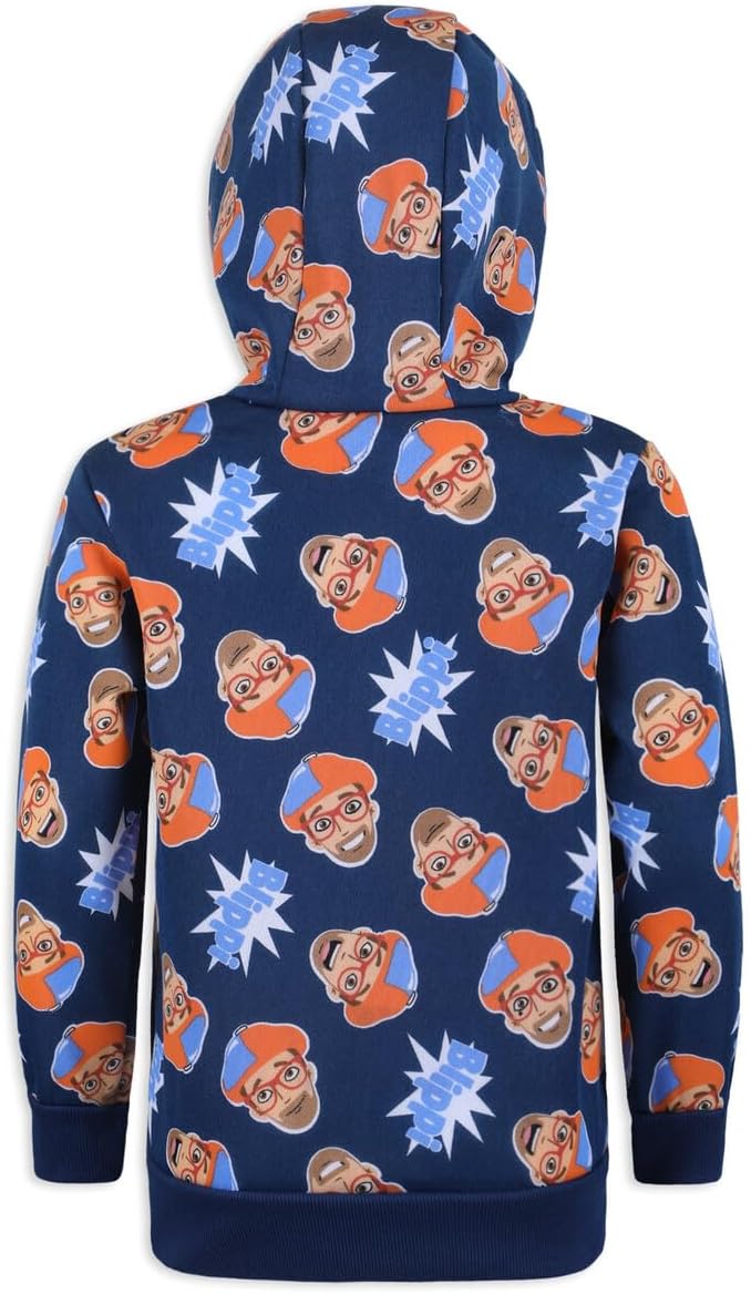Blippi Boys Zip Up Hoodie and Pullover Hooded Sweatshirt for Toddlers and Little Kids – Blue/Orange