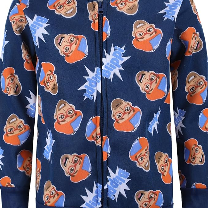 Blippi Boys Zip Up Hoodie and Pullover Hooded Sweatshirt for Toddlers and Little Kids – Blue/Orange