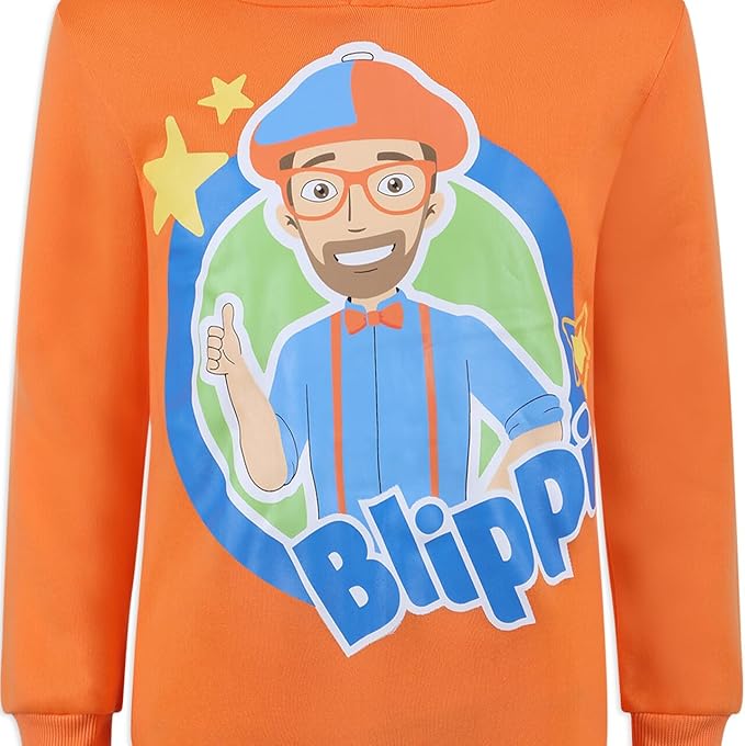 Blippi Boys Zip Up Hoodie and Pullover Hooded Sweatshirt for Toddlers and Little Kids – Blue/Orange