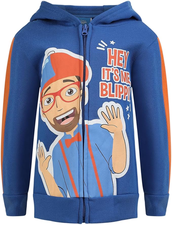 Blippi Boys 3 Piece T-Shirt, Zip Up Hoodie and Joggers Set for Toddler and Little Kids – Blue/Grey