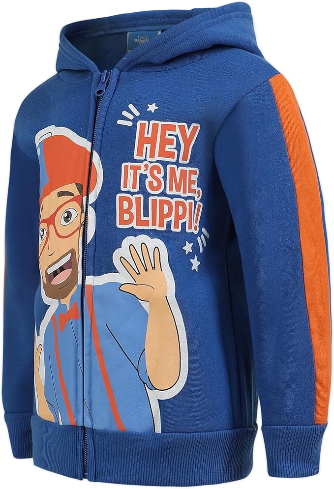 Blippi Boys 3 Piece T-Shirt, Zip Up Hoodie and Joggers Set for Toddler and Little Kids – Blue/Grey