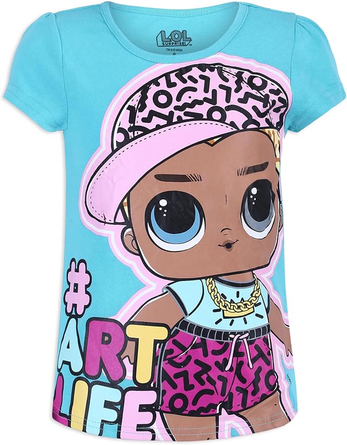 L.O.L. Surprise! Dolls Girls’ Short Sleeve Shirt 4 Pack for Little and Big Kids – Grey/Pink/Red/Blue