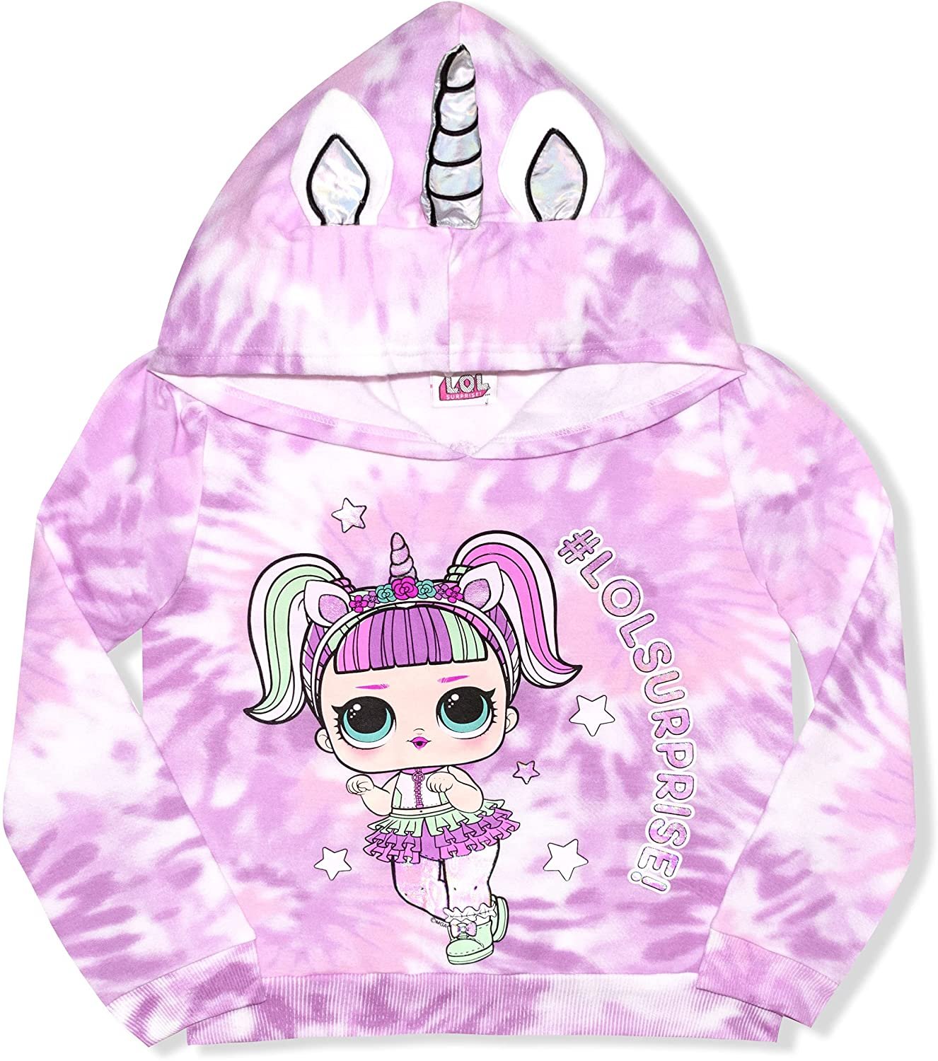 MGA Girl's 2-Pack L.O.L. Surprise! Jogger Pant Set with Hoodie, 3D Horn and Ears, Tie Dye Multi-Color