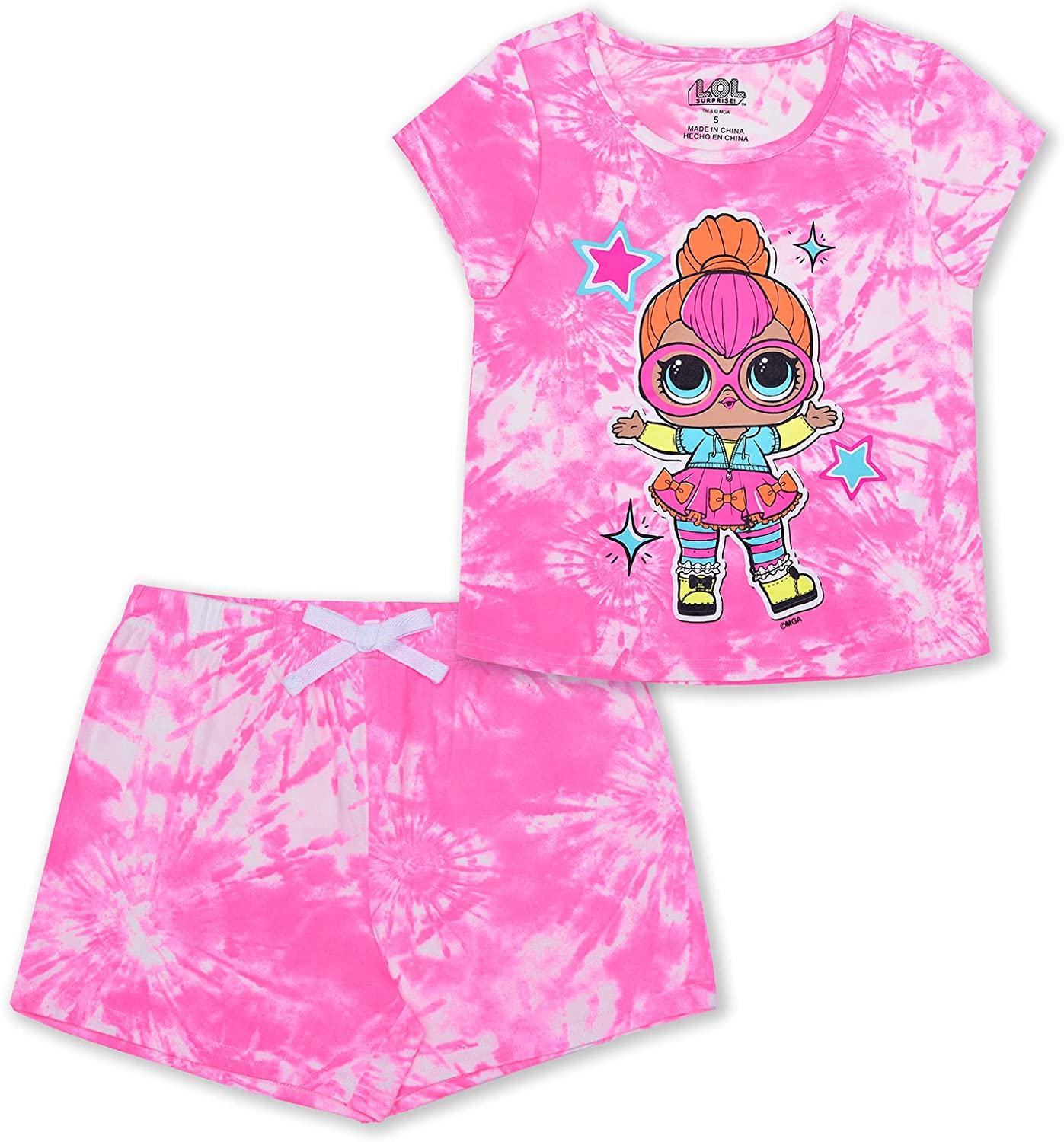 L.O.L. Surprise! Dolls Neon Q.T Girls’ Short Sleeve Shirt and Shorts Set for Little and Big Girls – Pink