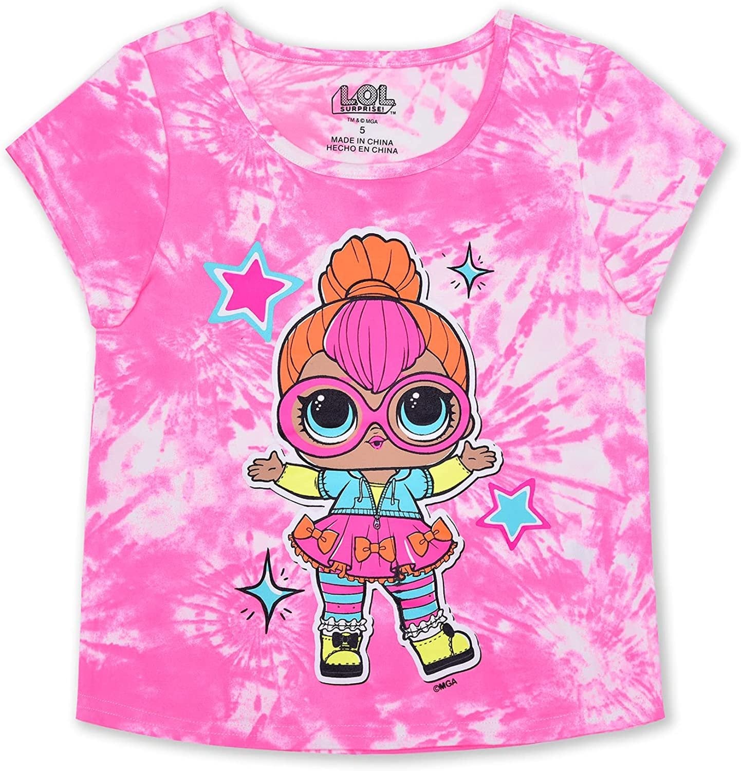 L.O.L. Surprise! Dolls Neon Q.T Girls’ Short Sleeve Shirt and Shorts Set for Little and Big Girls – Pink
