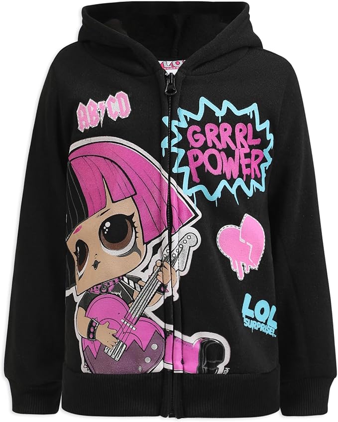 L.O.L. Surprise! Dolls Girls’ Zip Up Hoodie, T-Shirt and Legging Set for Little and Big Kids – Pink/Blue/Black