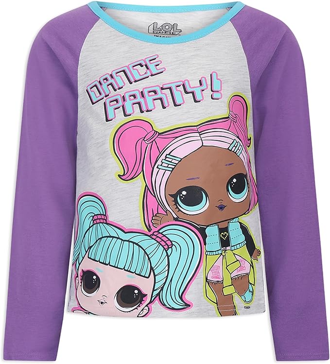 L.O.L Surprise! Girls’ Long Sleeve T-Shirt and Jogger Set for Little and Big Kids – Purple/Grey
