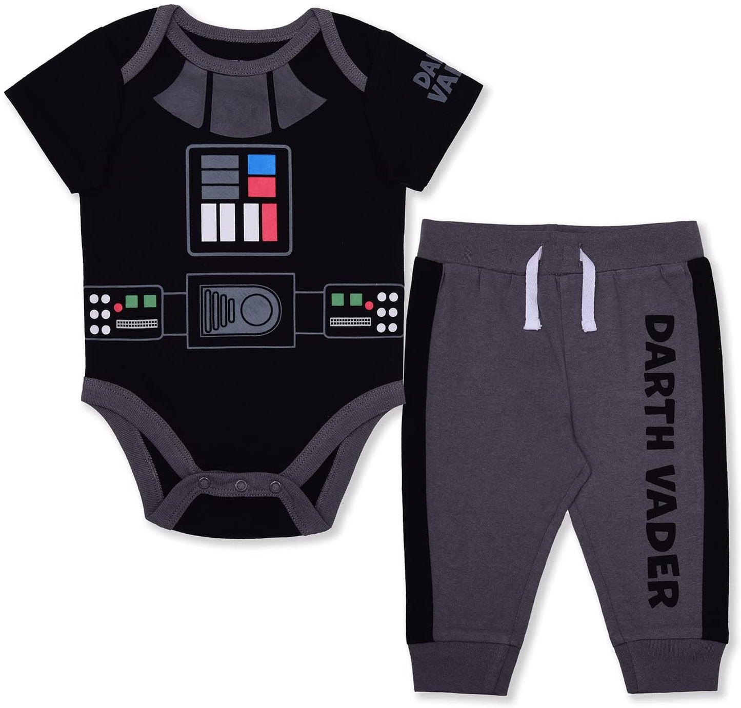 Star Wars Boys’ Darth Vader or R2D2 Bodysuit and Jogger with Drawstring Set for Newborn and Infant – Black/White