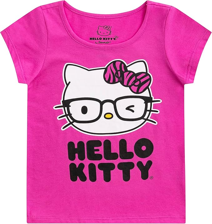 Hello Kitty Girls’ 4 Pack T-Shirt for Toddler, Little and Big Kids – Pink/Blue/Grey/Black