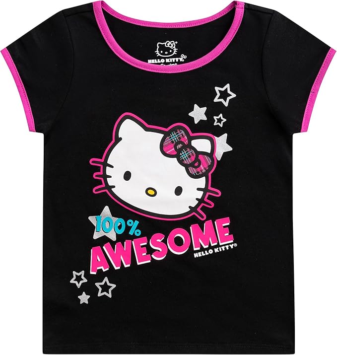 Hello Kitty Girls’ 4 Pack T-Shirt for Toddler, Little and Big Kids – Pink/Blue/Grey/Black
