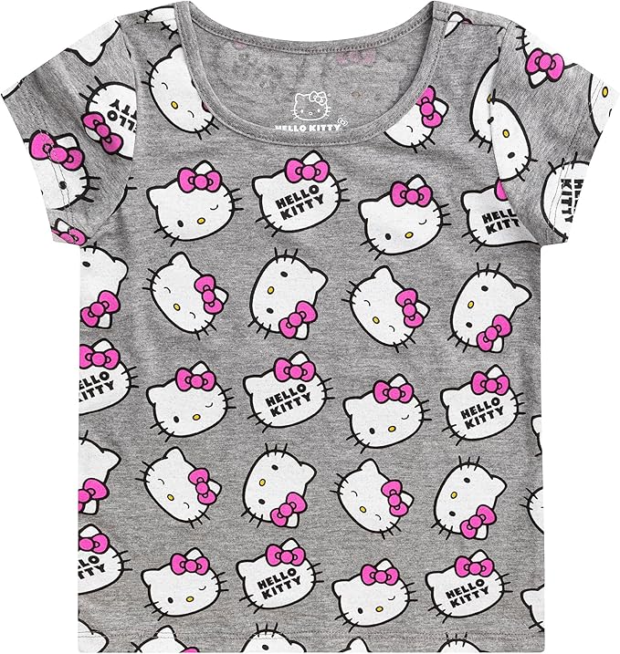 Hello Kitty Girls’ 4 Pack T-Shirt for Toddler, Little and Big Kids – Pink/Blue/Grey/Black