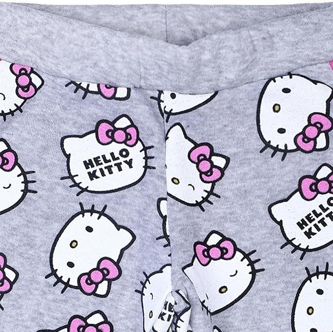 Hello Kitty Girls 2 Piece All Over Print Fleece Crewneck Sweater and Jogger Pant Set - Grey/Pink