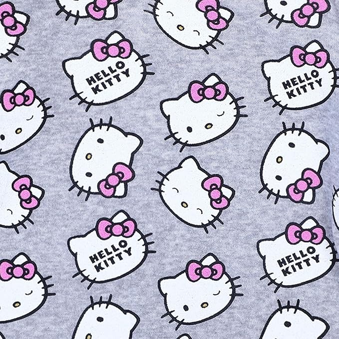 Hello Kitty Girls 2 Piece All Over Print Fleece Crewneck Sweater and Jogger Pant Set - Grey/Pink