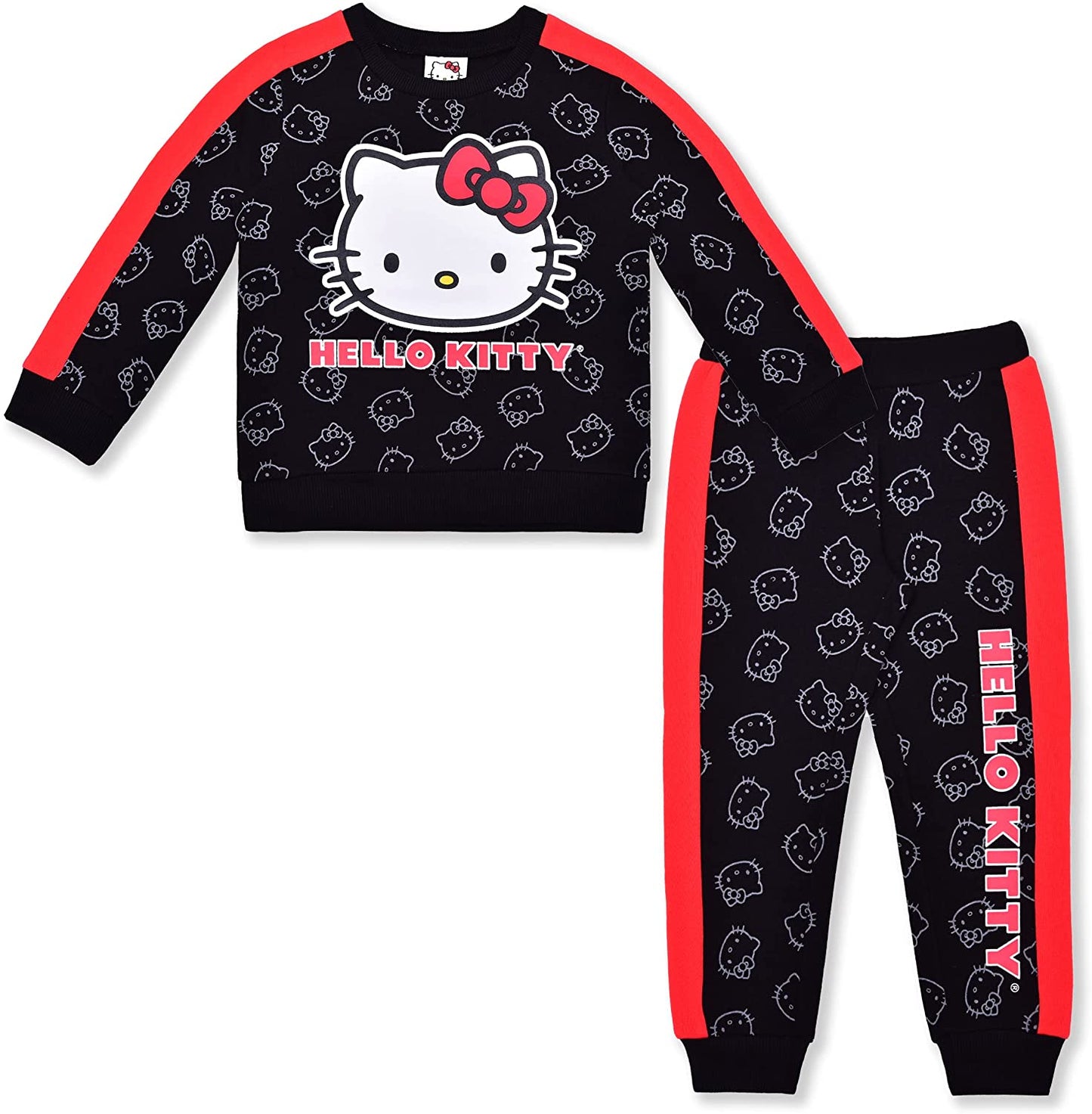 Hello Kitty Plush Girl 2 Piece Sweater Top and Jogger Set Black