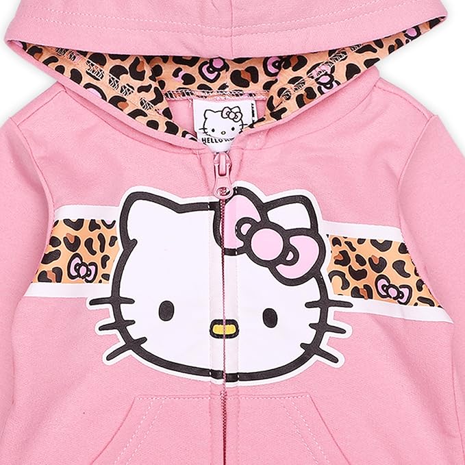 Hello Kitty Girls 2 Piece Zip Up Hoodie and Jogger Set for Infant, Toddler, Little and Big Kid - Grey/Pink