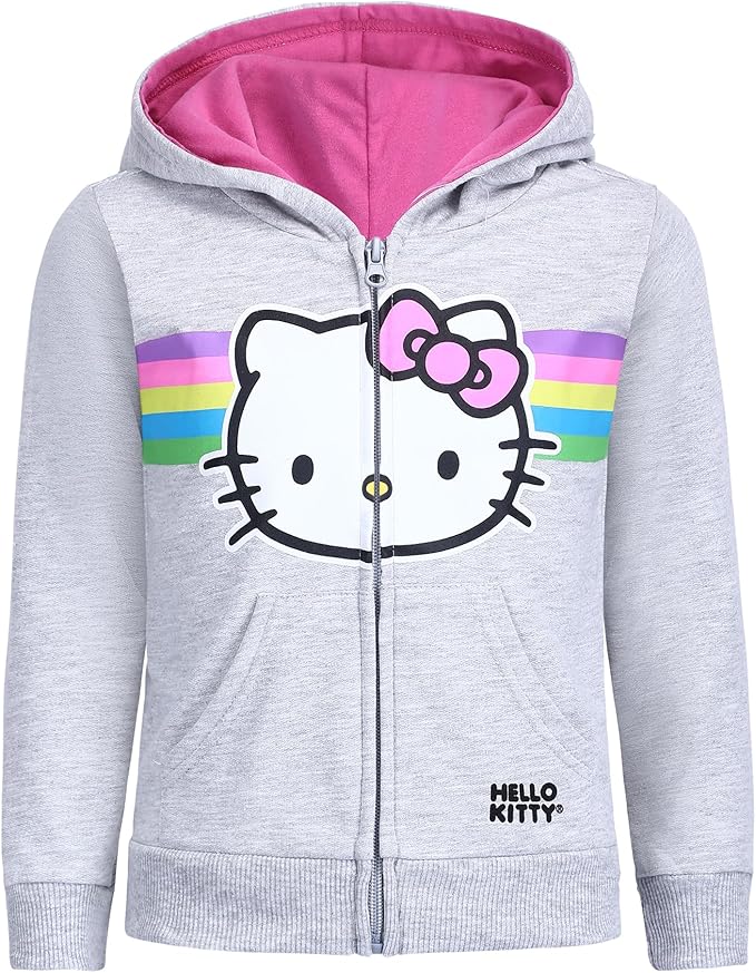 Hello Kitty Girls Zip Up Hoodie and Jogger Pants Set for Infant, Toddler, Little and Big Kids – Grey/Pink