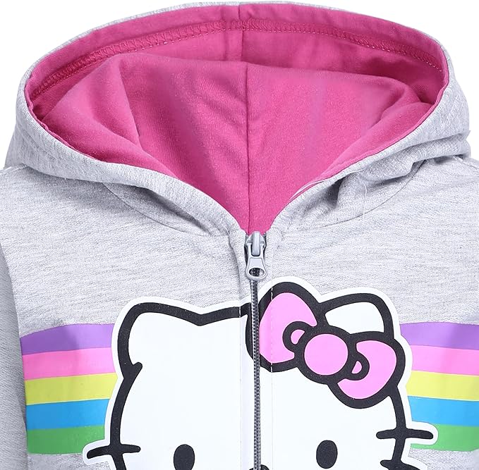 Hello Kitty Girls Zip Up Hoodie and Jogger Pants Set for Infant, Toddler, Little and Big Kids – Grey/Pink